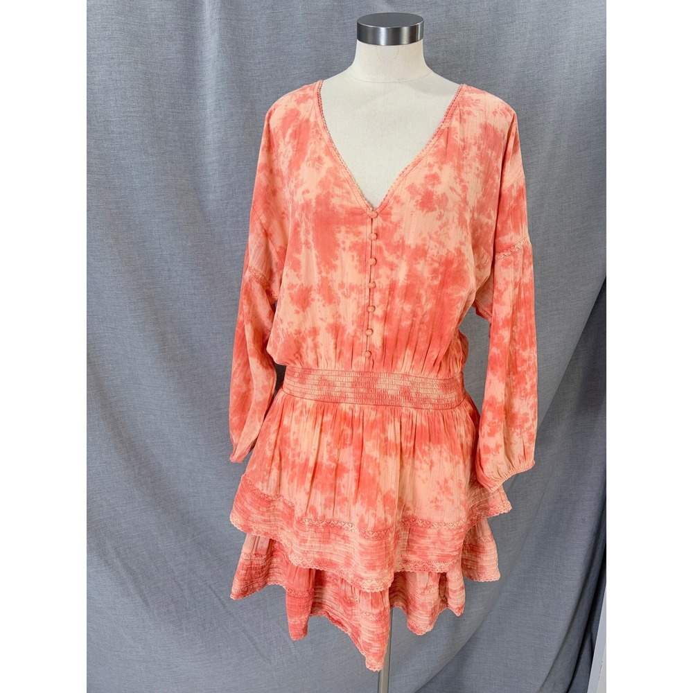 Aerie Tall Coral Tie Dye Smocked Waist Mini Dress XL Boho Beach